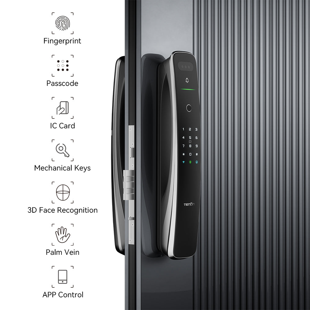 Tenon A9 pro 3D Face Recognition Built-in WiFi Palm Vein Unlock Smart Door Lock with Display and Digital Door Viewer