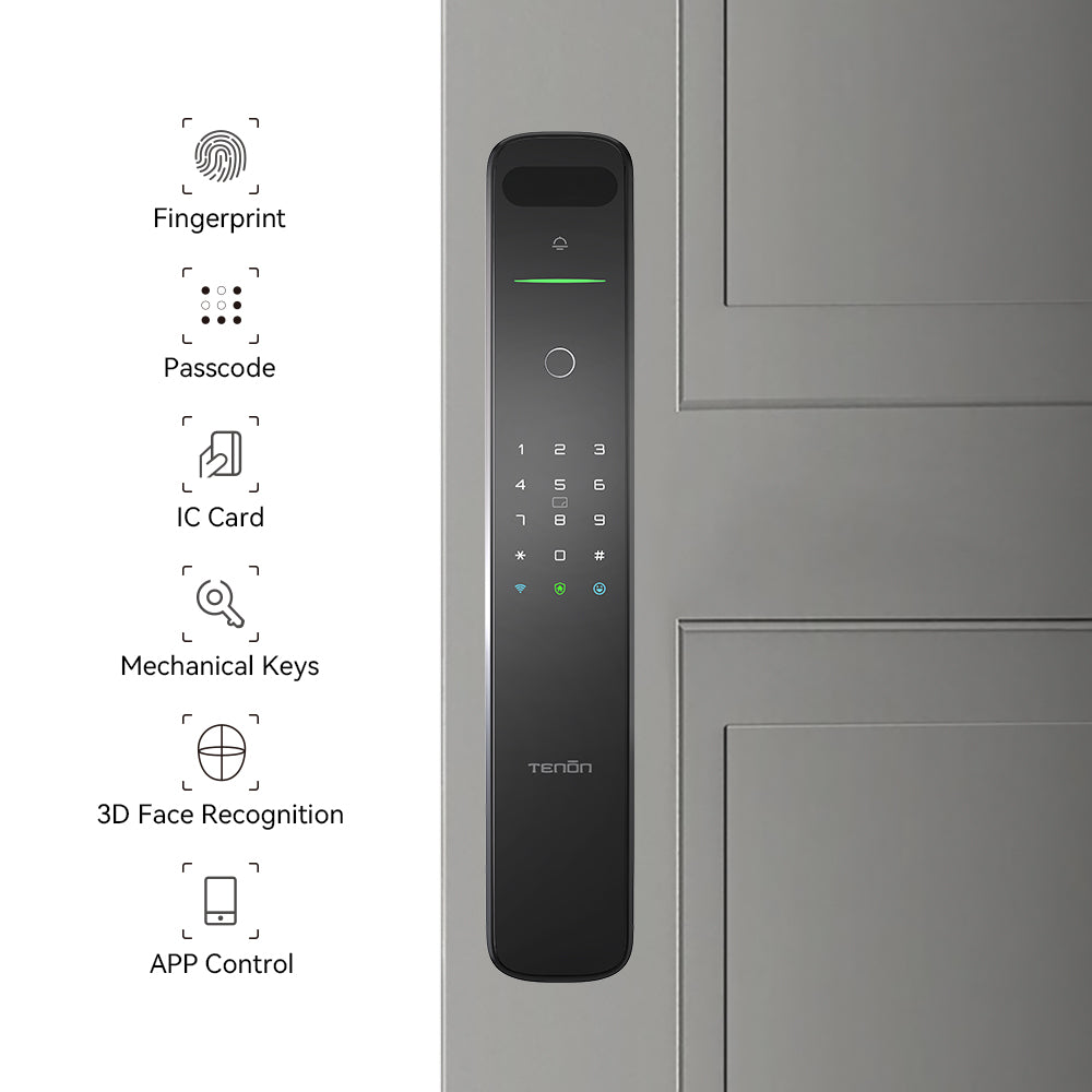 Tenon A9x 3D Face Recognition Built-in WiFi Smart Door Lock with Display and Digital Door Viewer